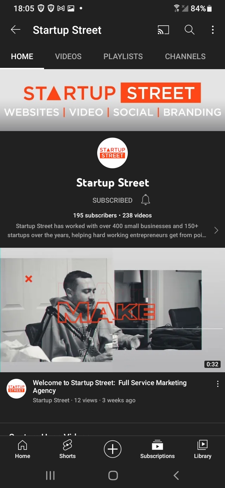 Startup Street Youtube Channel Mobile View