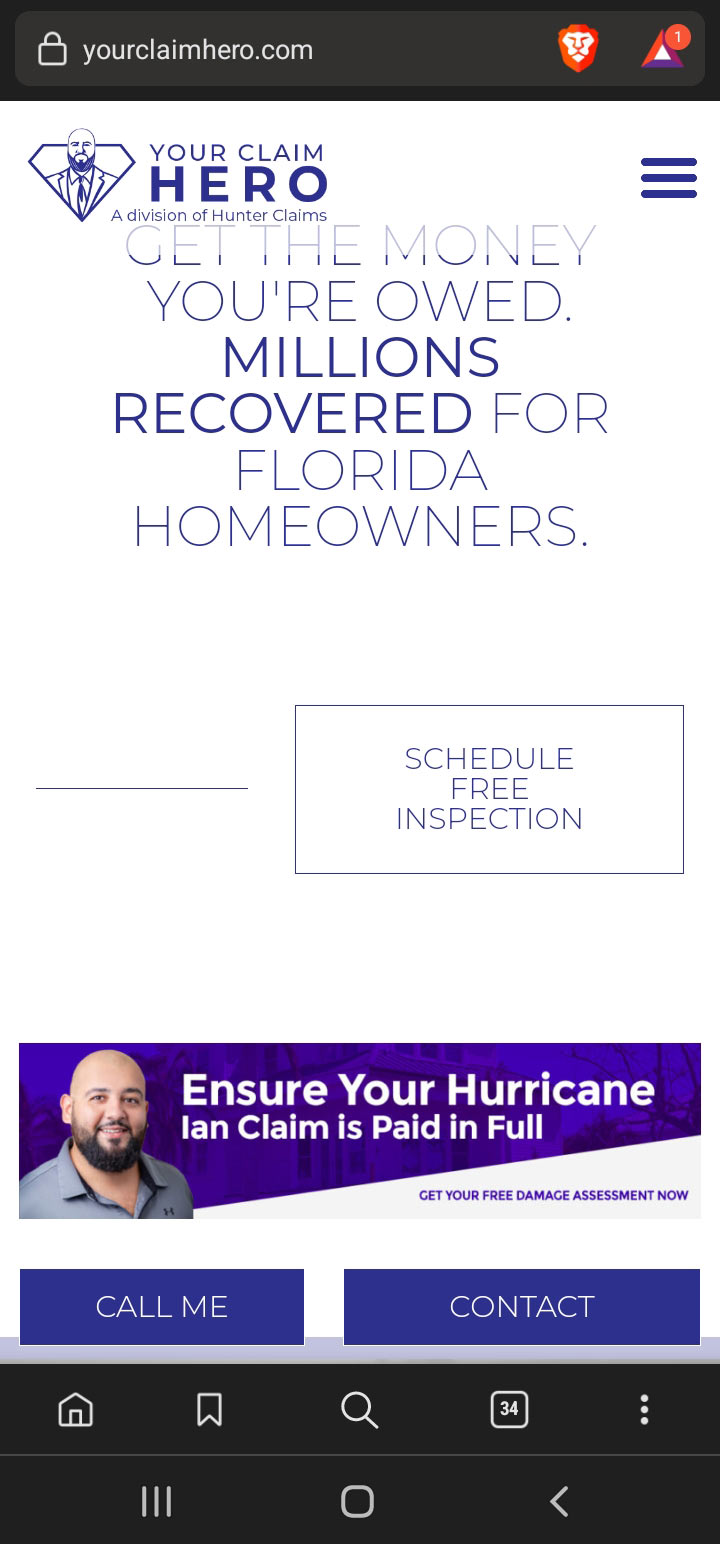 a website mobile version preview of a section of the homepage for your claim hero