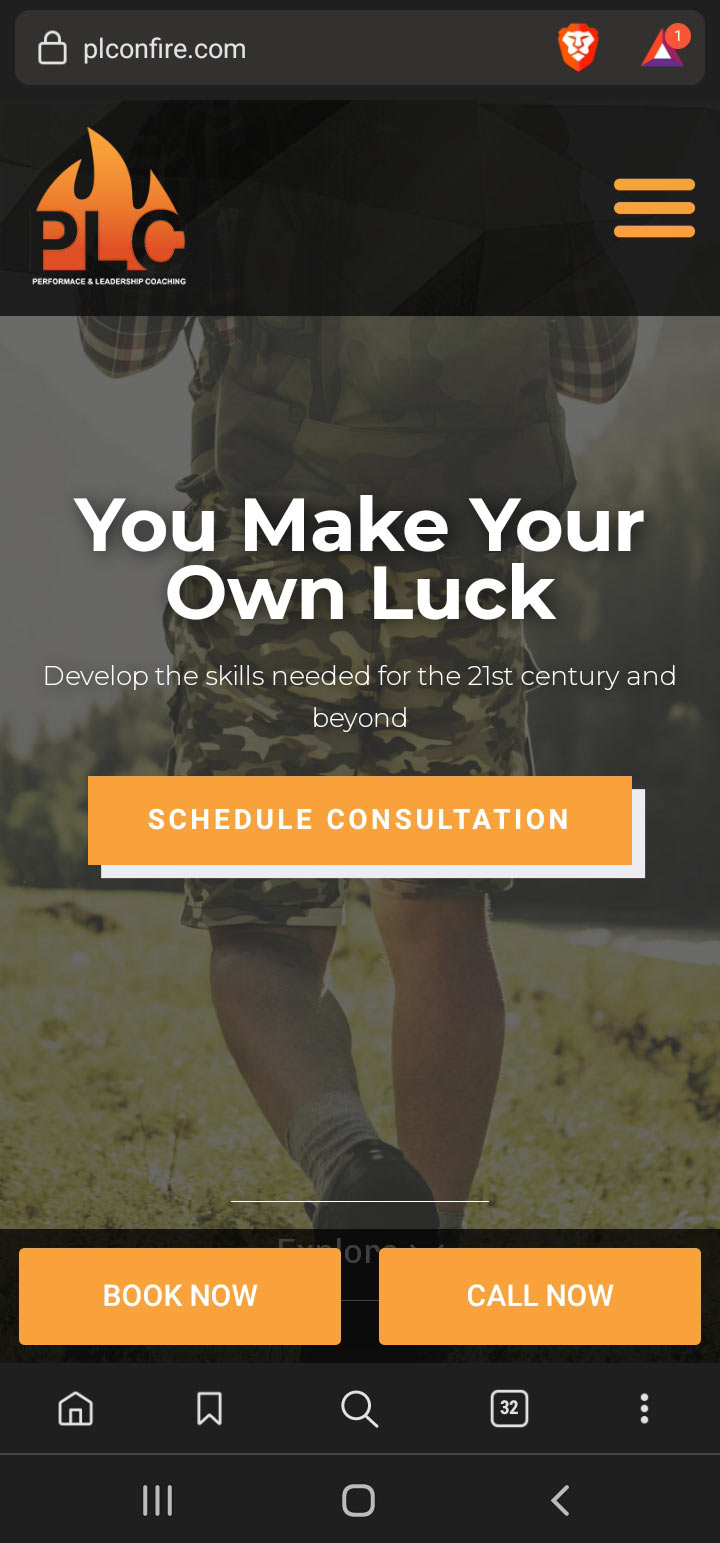 Initial load screen for the website of PLC with the words "You make your own luck"