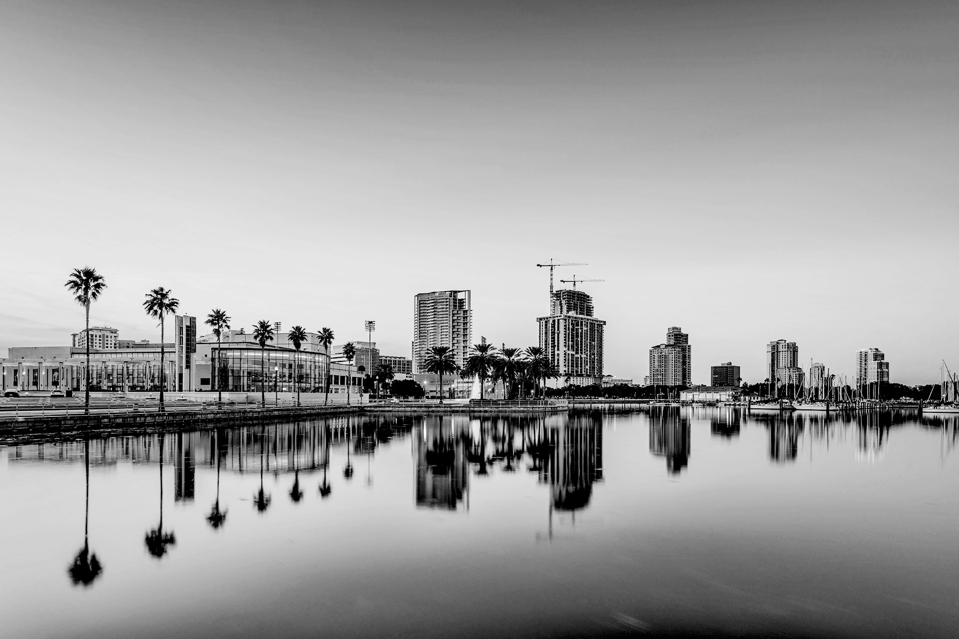 Website Development image for Delivering You Justice Website, a black and white photo of St. Petersburg, Florida.