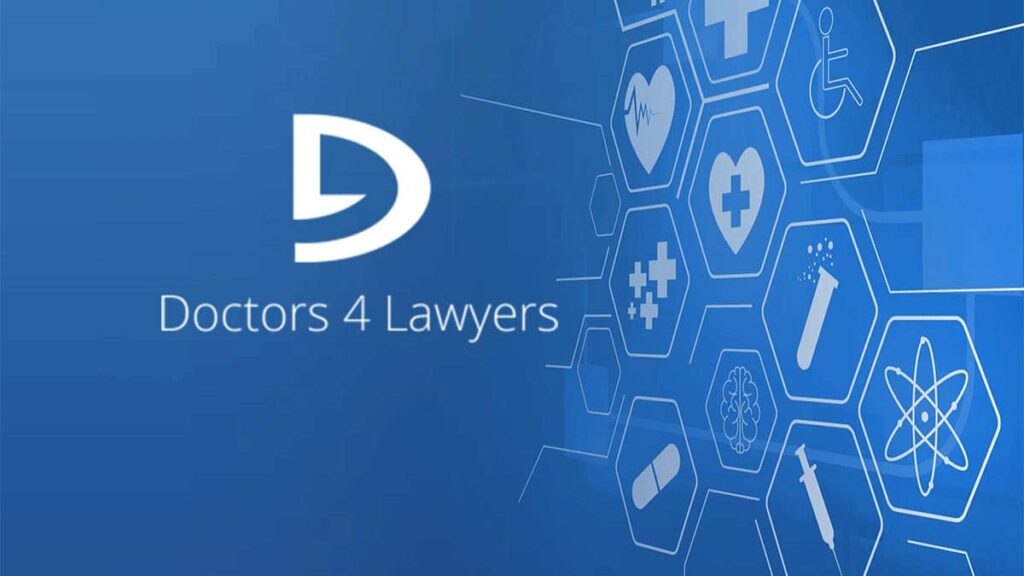 Tampa Website Company Opengraph image used for the website of Doctors for lawyers, this shows the white D4L logo on top of the main blue background used in branding for the website